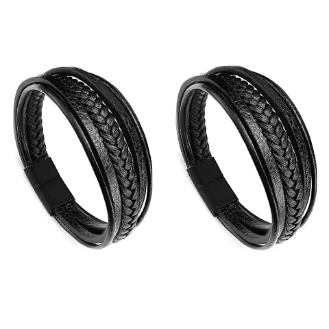 Alluring Black Wraparound Bracelets For Men Pack Of 2
