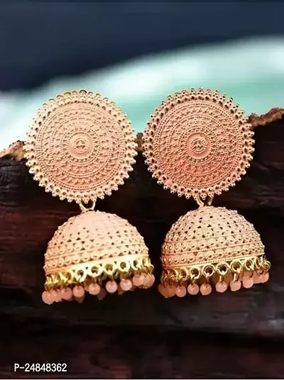 Elegant Peach Alloy Beads Jhumkas Earrings For Women Single Pack-thumb0