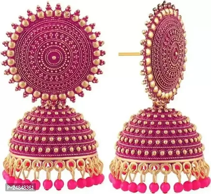 Elegant Pink Alloy Beads Jhumkas Earrings For Women Single Pack-thumb0