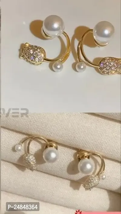 Elegant White Alloy Beads Studs Earrings For Women Single Pack