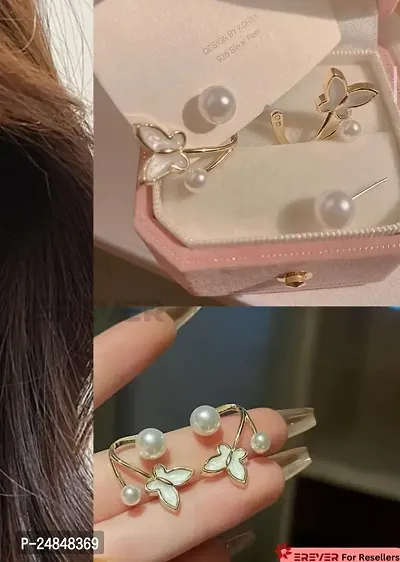Elegant White Alloy Beads Studs Earrings For Women Single Pack-thumb0