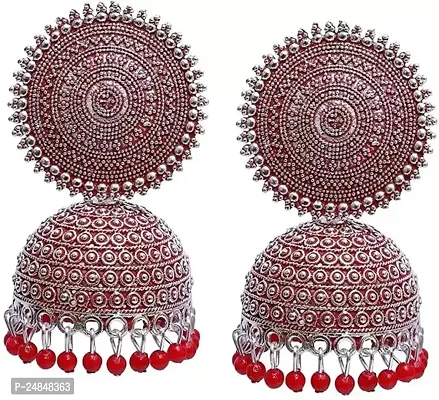 Elegant Maroon Alloy Beads Jhumkas Earrings For Women Single Pack-thumb0