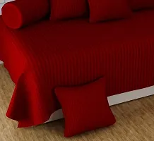 Zesture Luxurious Satin Stripe Alora Collection Microfiber 8 Piece Diwan Set -1 Single Bedsheet , 5 Cushions , 2 Bolster Covers (Wine-Maroon)-thumb1