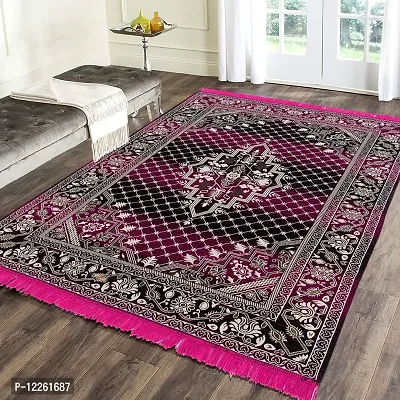 Zesture Bring Home Premium Chenille Jacquard Weaved Carpet, Area Rug, Dhurries, 5 x 6 ft, Pink -Black-thumb0