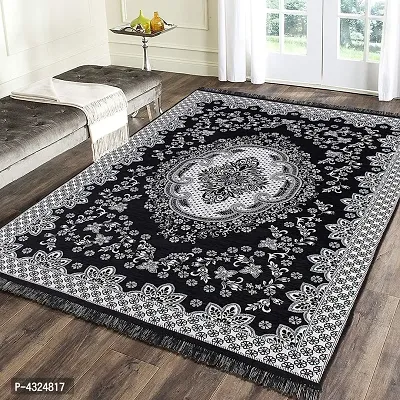 Beautiful Black Self Pattern Chenille And Polyester Weaved Carpet - 6X4 Feet (Made In India )-thumb0