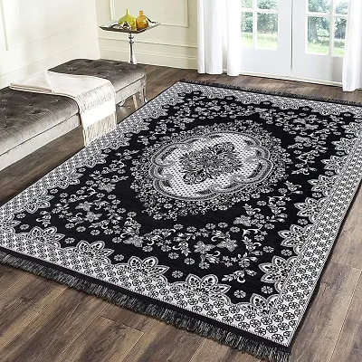 Beautiful Black Self Pattern Chenille And Polyester Weaved Carpet - 6X4 Feet (Made In India )