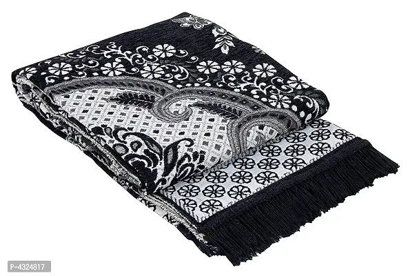 Beautiful Black Self Pattern Chenille And Polyester Weaved Carpet - 6X4 Feet (Made In India )-thumb2