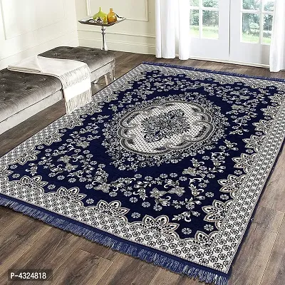 Beautiful Navy Blue Self Pattern Chenille And Polyester Weaved Carpet 6X4 Feet