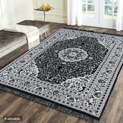 Beautiful Black Self Pattern Chenille And Polyester Weaved Carpet
 - 6X4 Feet (Made In India )