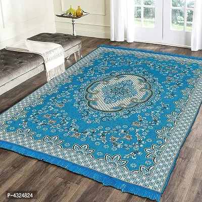 Beautiful Blue Self Pattern Chenille And Polyester Weaved Carpet 6X4 Feet