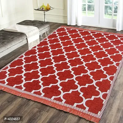 Beautiful Red Self Pattern Chenille And Cotton Weaved Carpet
 - 6X4 Feet (Made In India )