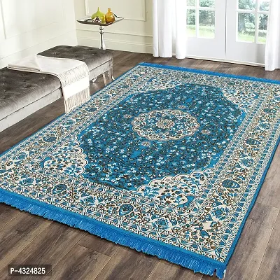 Beautiful Blue Self Pattern Chenille And Polyester Weaved Carpet 6X4 Feet