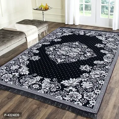Beautiful Black Self Pattern Chenille And Polyester Weaved Carpet 6X4 Feet