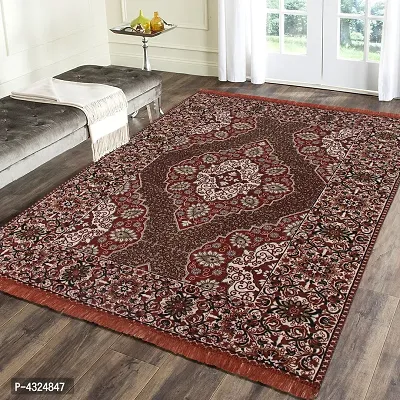 Beautiful Red Self Pattern Chenille And Cotton Weaved Carpet - 6X4 Feet (Made In India )-thumb0