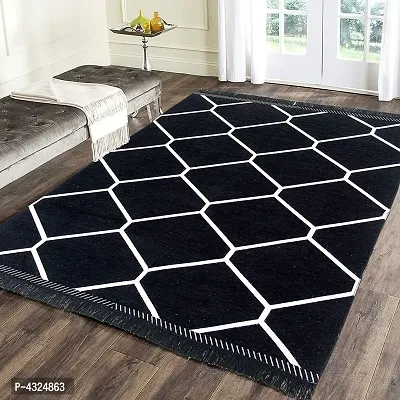 Beautiful Black Self Pattern Chenille And Cotton Weaved Carpet
 - 6X4 Feet (Made In India )