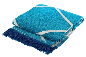 Beautiful Blue Self Pattern Chenille And Cotton Weaved Carpet - 6X4 Feet (Made In India )-thumb1