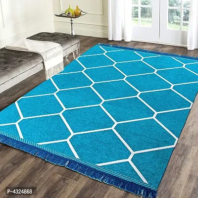 Beautiful Blue Self Pattern Chenille And Cotton Weaved Carpet - 6X4 Feet (Made In India )