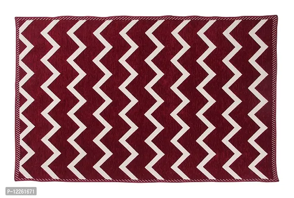 Braids Zesture Flat Weaved Chevron Design Foldable Multipurpose Living, Bedroom, Kitchen, Picnic, Praying Carpet - 5 Feet X 7 Feet (Maroon)-thumb2