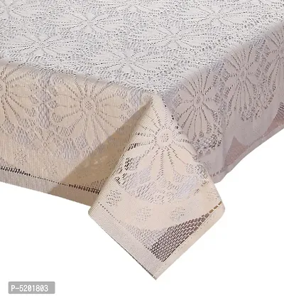 Stylish Beige Polyester Crocheted Table Cloth- 4 Seater-thumb2