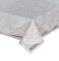 Stylish Beige Polyester Crocheted Table Cloth- 4 Seater-thumb1