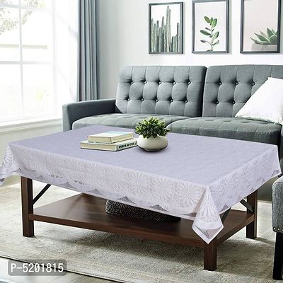 Stylish White Polyester Crocheted Table Cloth- 4 Seater