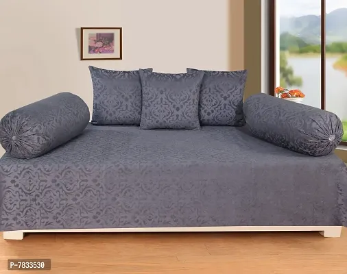 Comfortable Velvet Embossed Diwan Set- 1 Single Bedsheet, 3 Cushion Covers And 2 Bolster Covers-thumb0