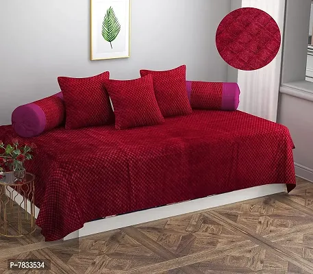 Comfortable Velvet Embossed Diwan Set- 1 Single Bedsheet, 3 Cushion Covers And 2 Bolster Covers-thumb0