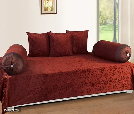 Comfortable Velvet Embossed Diwan Set- 1 Single Bedsheet, 3 Cushion Covers And 2 Bolster Covers