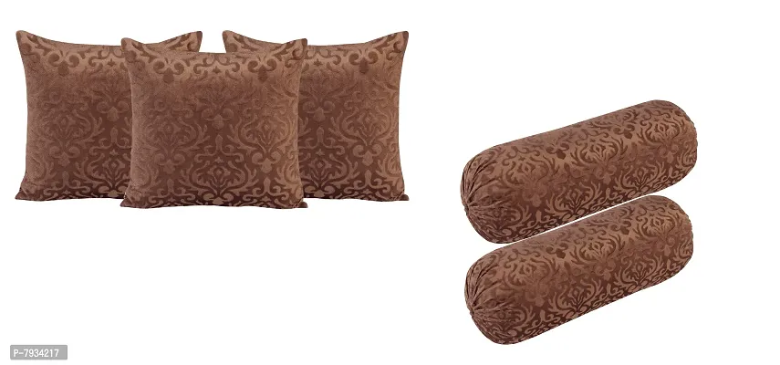 Comfortable Velvet Embossed Beautiful Designed Set Of 3 Cushion Covers And 2 Bolster Covers