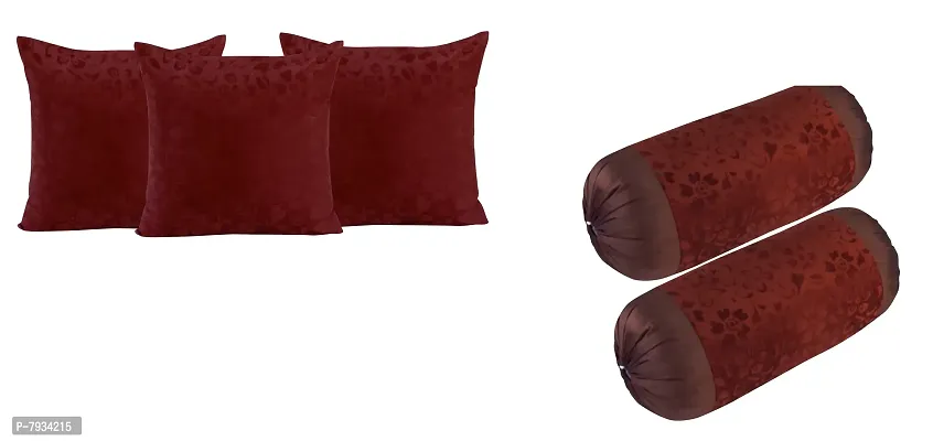 Comfortable Velvet Embossed Beautiful Designed Set Of 3 Cushion Covers And 2 Bolster Covers-thumb0