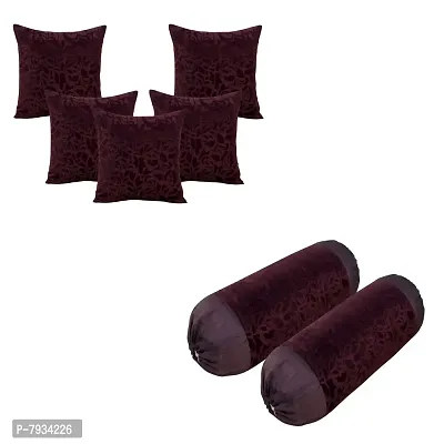 Comfortable Velvet Embossed Beautiful Designed Set Of 5 Cushion Covers And 2 Bolster Covers-thumb0