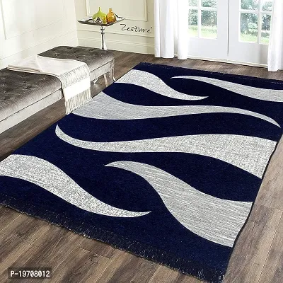 Zesture Bring Home Chenille Carpet Rug Runner for living Room and Carpets for Home Bedroom/Living Area/Home with Anti Slip Backing (Black, 5 Feet x 7 Feet) Blue