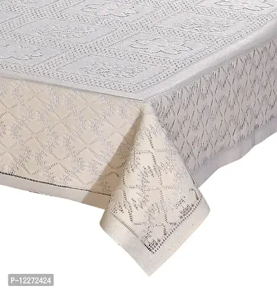 Zesture Premium Weaved Heat Resistant Geometric Net Fabric Table Cover (Center Table Cover, Cream)-thumb2