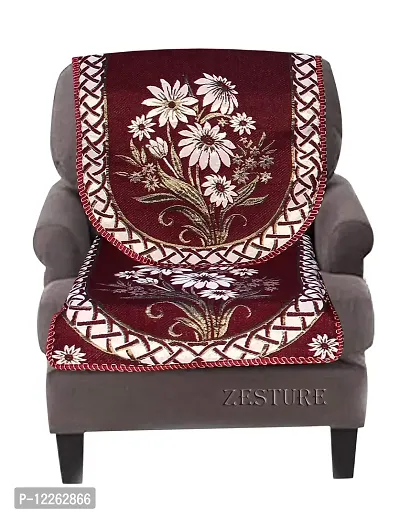 Zesture Home Jacquard Weaved Maroon Floral Design Protective 6 Piece Sofa Covers and Chair Cover Slip Cover Set (3+1+1)-thumb3