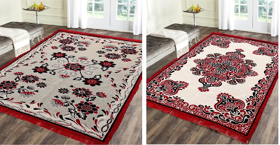 Pack Of 2- Designer Multicoloured Woven Jute Cotton Carpets VOL 3