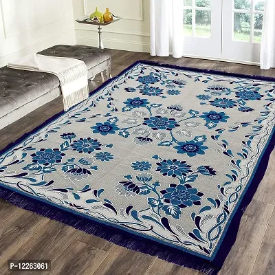 Braids Zesture Polycotton Floral Design Multipurpose Foldable Modern Carpet - (4.5 ft x 6 ft, Aqua Blue)
