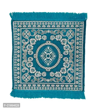 Zesture 2x2 Ft Velvet Prayer Mat Premium Meditation Pooja Rug -Aqua_3-thumb5