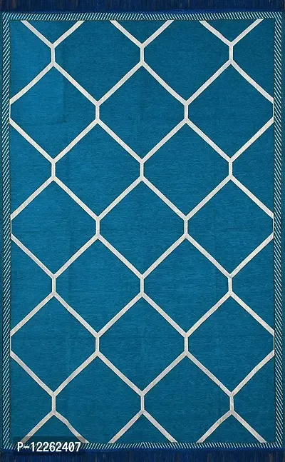 Zesture Bring Home chennille Jacquard Weaved Geometrical Chenille Multipurpose Area Rug (4.5 ft x 6 ft, Aqua)-thumb2