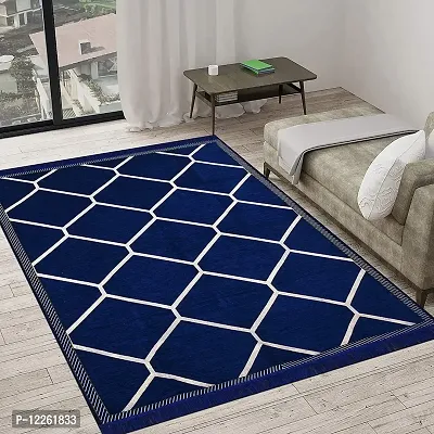 Zesture Premium Jacquard Weaved Geometrical Chenille Multipurpose Area Rug (4.5 ft x 6 ft, Blue)