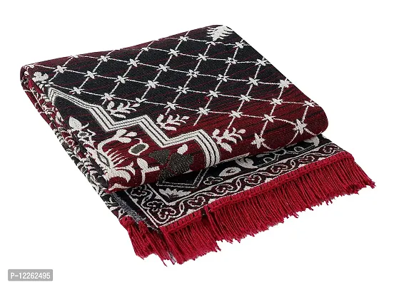 Zesture Premium Chenille Jacquard Weaved Carpet , Area Rug , Dhurries- $.5 ft x 6 ft (Mehroon -Black)-thumb3