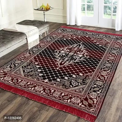 Zesture Premium Chenille Jacquard Weaved Carpet , Area Rug , Dhurries- $.5 ft x 6 ft (Mehroon -Black)