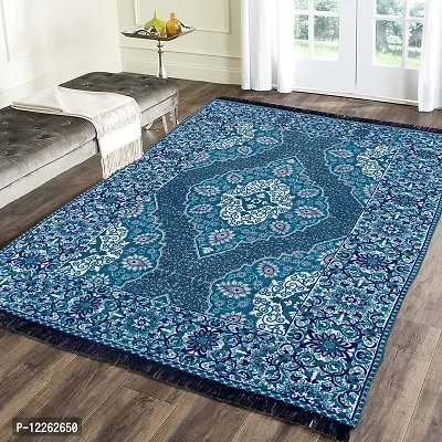 Zesture Bring Home Chenille Vintage Persian Design Jacquard Weaved Foldable Multipurpose Carpet (Aqua)