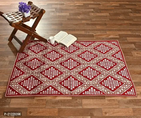 Zesture 6D Velvet Chenille Floral Design Multipurpose Modern Carpets for Living Room Carpet Rug Runner and Carpets for Bedroom/Living Area/Home with Anti Slip (3x5 ft. Red)