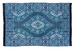 Zesture Bring Home Chenille Vintage Persian Design Jacquard Weaved Foldable Multipurpose Carpet (Aqua)-thumb1