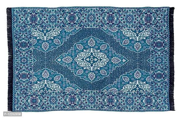 Zesture Bring Home Chenille Vintage Persian Design Jacquard Weaved Foldable Multipurpose Carpet (Aqua)-thumb2