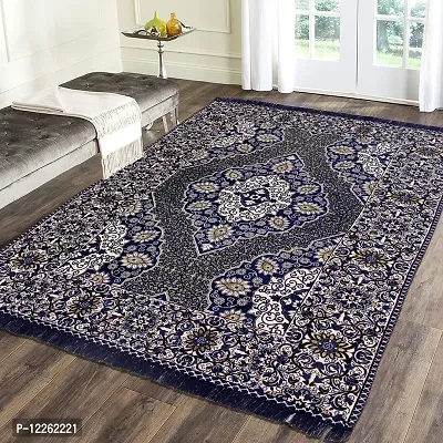 Zesture Bring Home Chenille Vintage Persian Design Jacquard Weaved Foldable Multipurpose Living Room Carpet (Blue, 4 x 6)