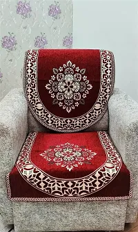 Zesture Premium Velvet Floral Rangoli 6 Piece 5 Seater Sofa Cover and Chair Set- (3+1+1) (5-Seater, Maroon)-thumb2