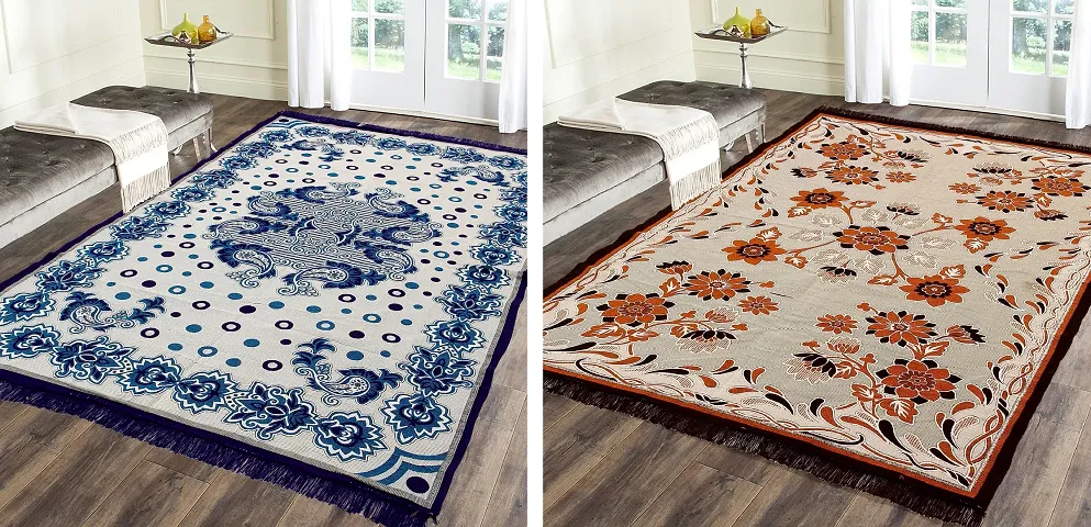 Combo Of 2- Designer Multicoloured Woven Jute Cotton Carpets