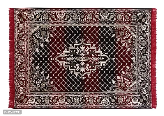 Zesture Premium Chenille Jacquard Weaved Carpet , Area Rug , Dhurries- $.5 ft x 6 ft (Mehroon -Black)-thumb2