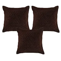 Zesture Premium Embossed Velvet Pixel Design 6 Piece Diwan Set -(1 Single Bedsheet, 3 Cushions, 2 Bolster Covers) (Brown)-thumb1
